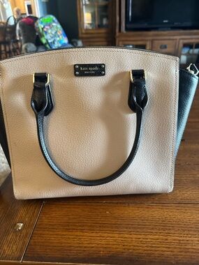 kate spade Cream and Black Pebbled Leather Satchel